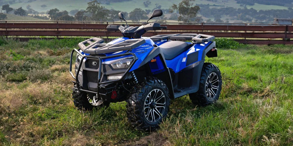 blue atv in grass 